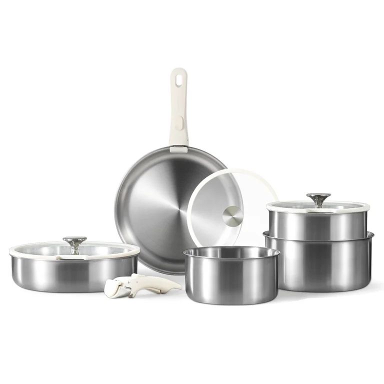 CAROTE 10pcs Stainless Steel Pots and Pans Set, Cookware Set with Detachable Handle, Induction Ki... | Walmart (US)