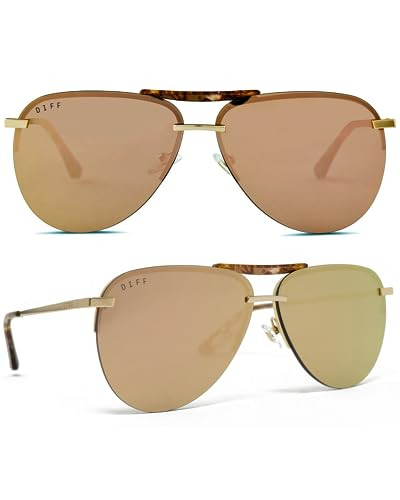 DIFF Tahoe Designer Oversized Aviator Sunglasses for Women UV400, Brushed Gold + Bronze Mirror | Amazon (US)