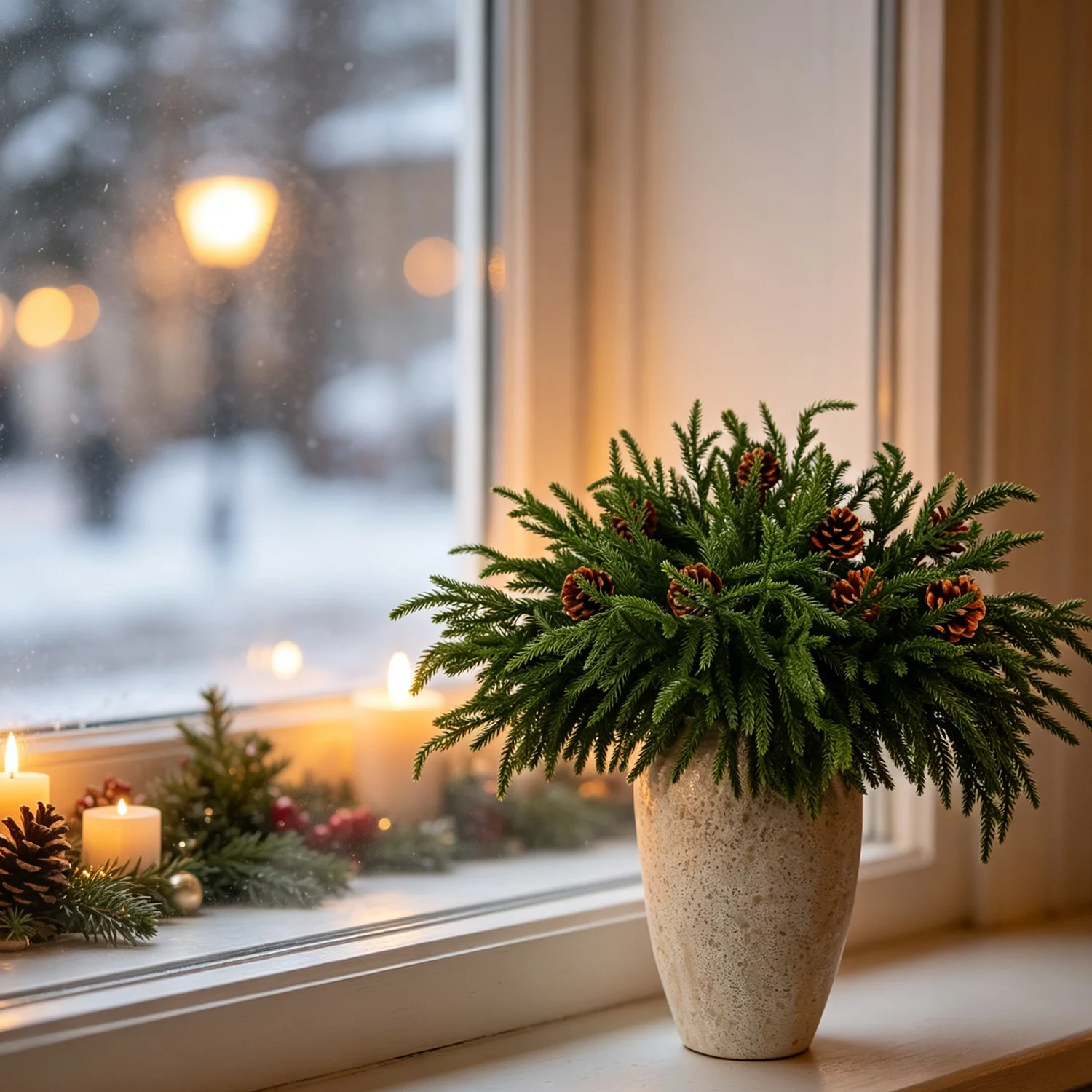 12 Pcs Artificial Norfolk Pine Branches With 8pcs Pine Cone Plants Decor | Wayfair North America