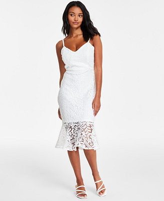 Women's Floral-Lace V-Neck Sleeveless Midi Lace Dress | Macy's