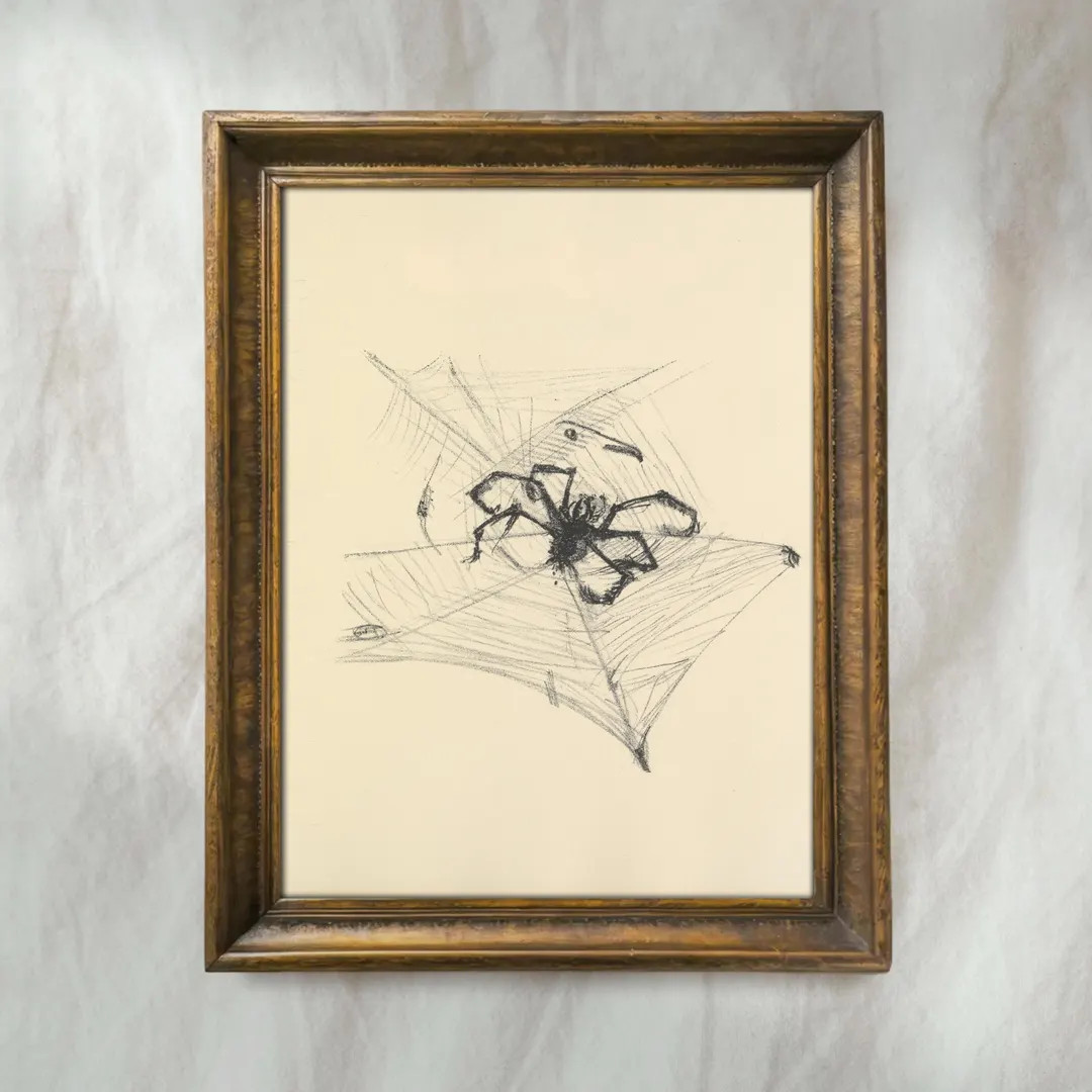 Vintage Spider Drawing | Gothic Dark Academia Wall Art | Creepy Halloween Sketch Decor | Mailed P... | Etsy (US)