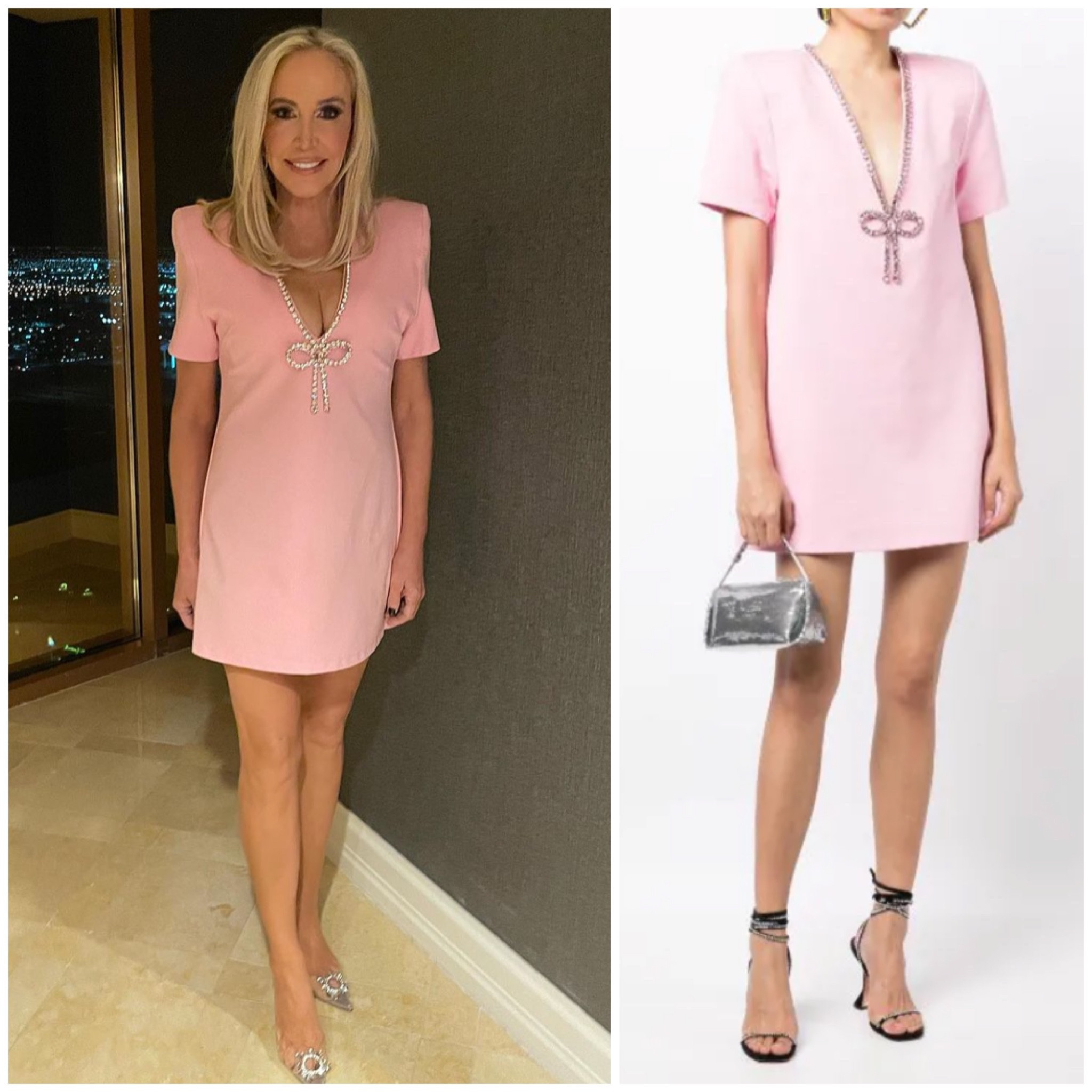 Shannon Beador’s Pink Bow Dress at Bravocon // Shoes by Amina Muaddi (can’t see the back well enough to confirm exact heel) 📸 = @shannonbeador