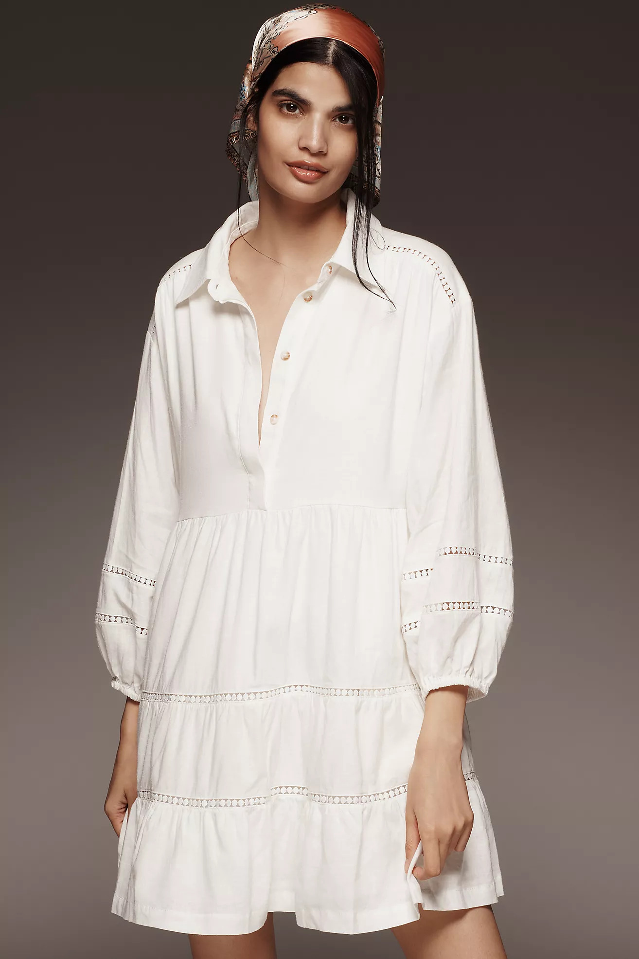 The Bettina Tiered Mini Shirt Dress by Maeve: Linen Edition | Anthropologie (US)