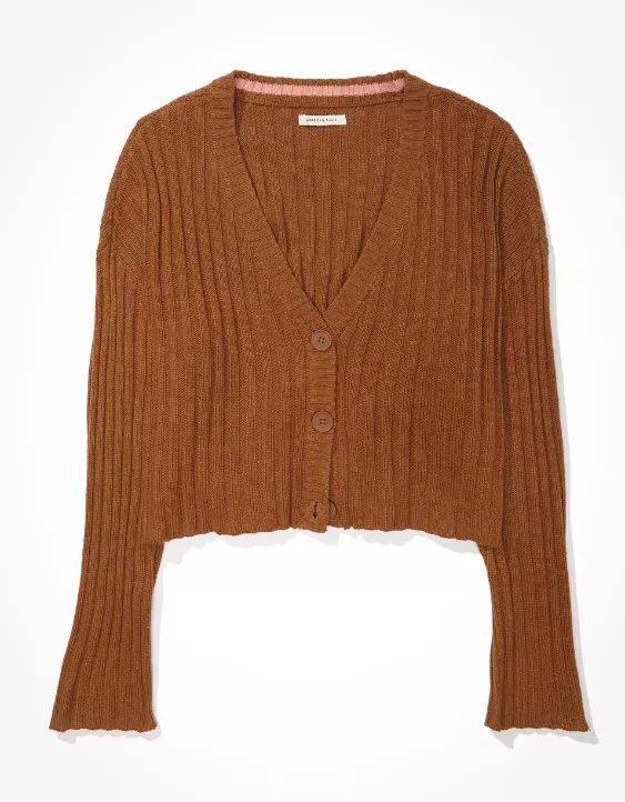 AE Cropped Boxy Button-Up Cardigan | American Eagle Outfitters (US & CA)