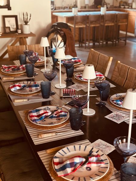 Our table is set for the 4th of July! I combined some of my fried and true entertaining pieces with a few new patriotic finds to make this tablescape. 
You will notice that I reuse a lot of my pieces- we have limited storage (as does everyone) and I always show you what we are really doing in our real lives. I like to collect pieces that mix and match to delight dinner guests and look fresh while not taking up too much space.


#LTKhome #LTKunder100 #LTKFind