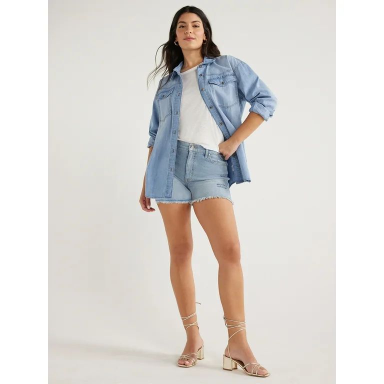 Sofia Jeans Women's Oversized Boyfriend Shirt with Long Sleeves, Sizes XXS-XXXL | Walmart (US)