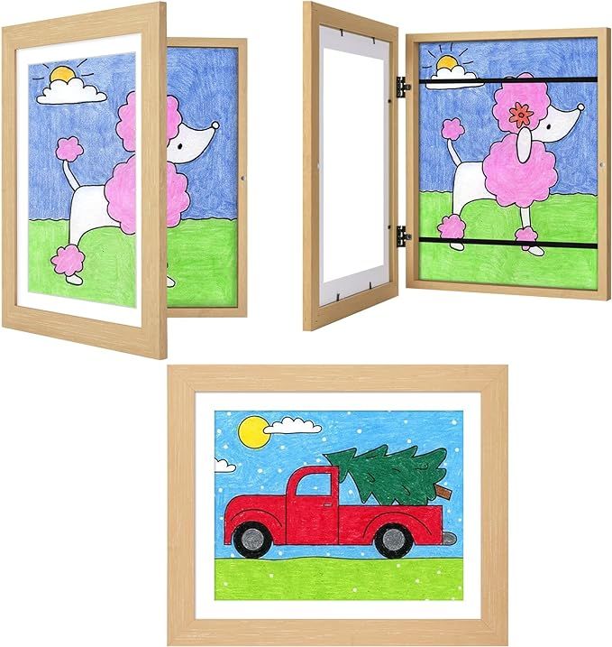 3-Pack Kids Woodgrain Art Frames - 10x12.5 with Mat, 8.5x11 Without Mat, Changeable Front Opening... | Amazon (US)