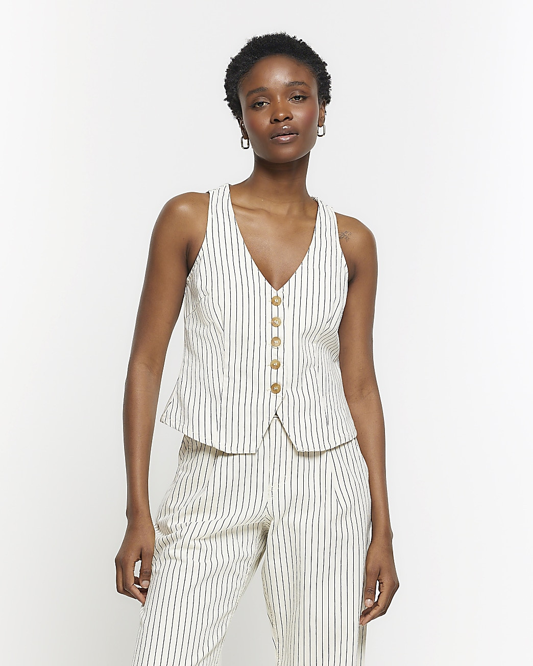 Ecru stripe denim waistcoat | River Island (UK & IE)