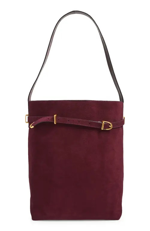 Madewell The Essential Belted Suede Bucket Tote in Dark Burgundy at Nordstrom | Nordstrom