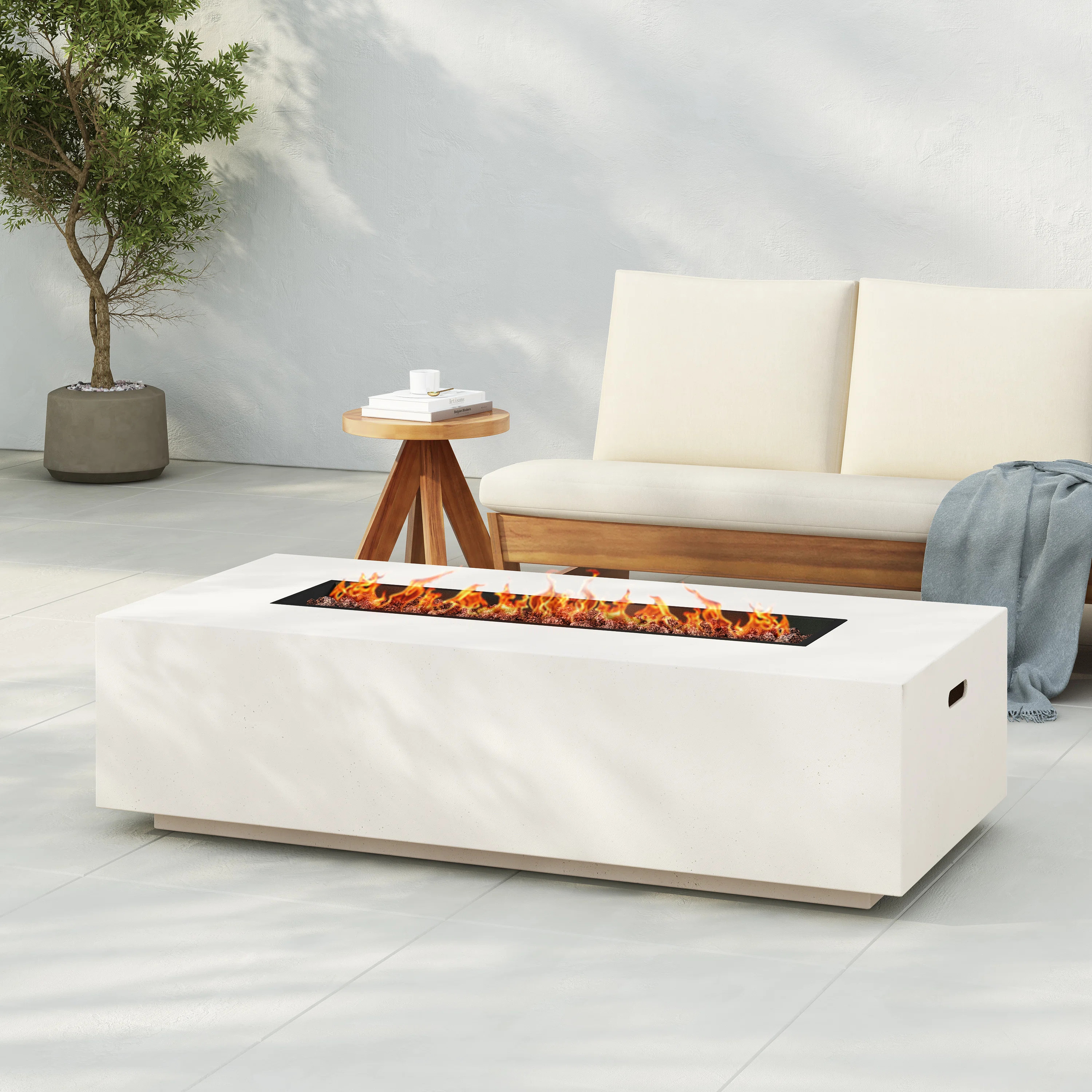 Oquendo Rectangle Magnesium Oxide Propane Outdoor Fireplace | Wayfair North America