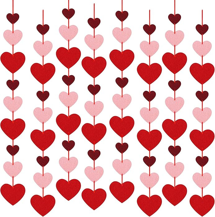 8 Packs Valentines Felt Heart Hanging String Garlands - NO DIY - Valentines Decorations - Valenti... | Amazon (US)