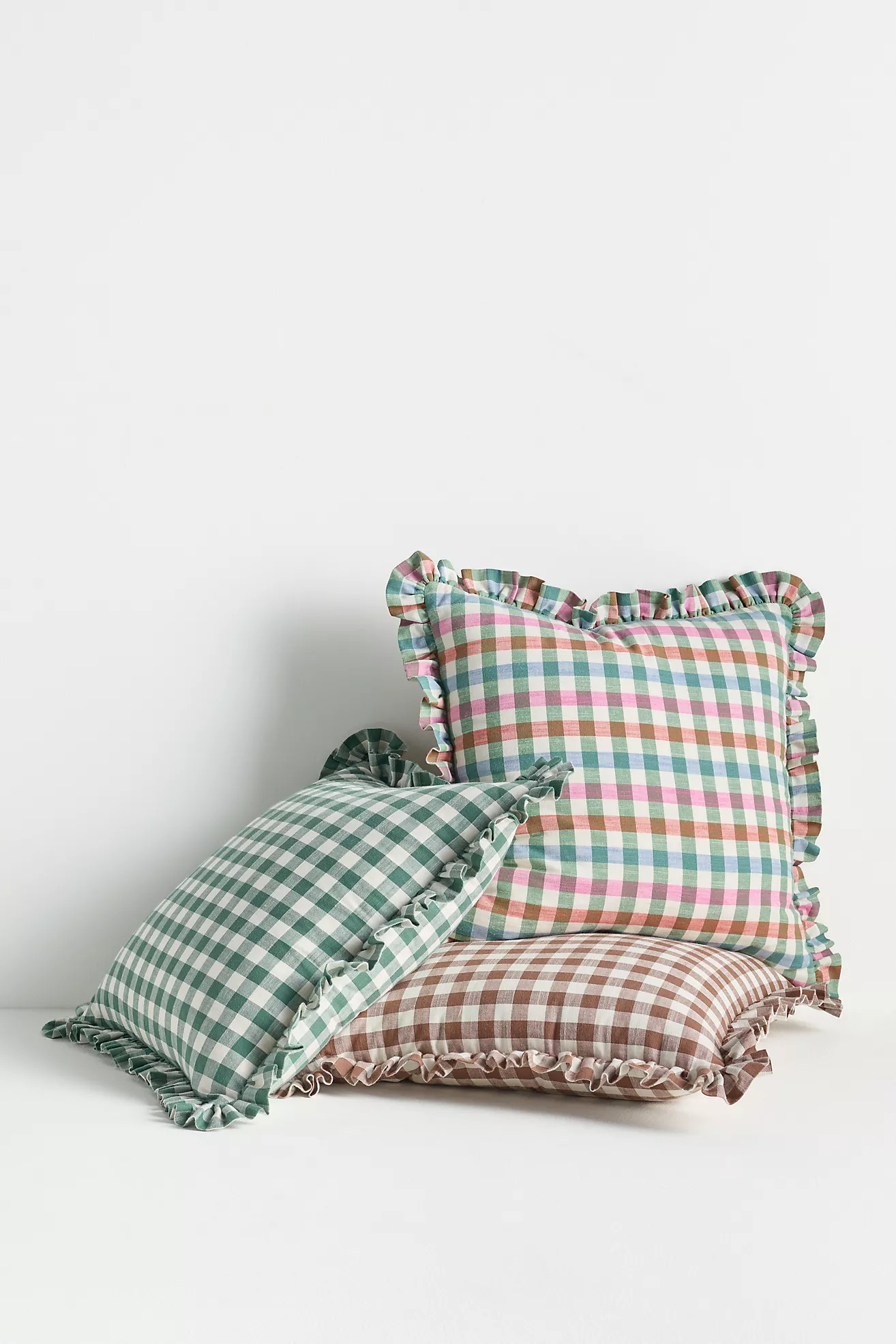 Ana Cotton Gingham Printed Ruffle Pillow | Anthropologie (US)