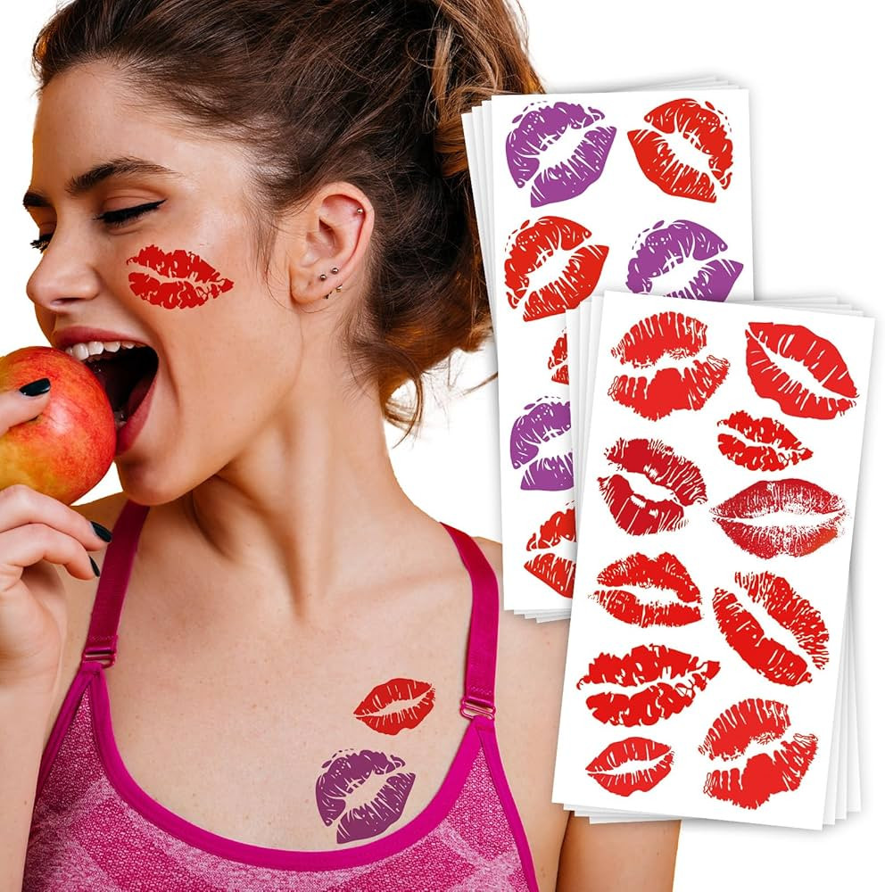 Kiss Lips Temporary Tattoos – 8 Sheets Kiss Mark Temporary Tattoos for Women Men – Ideal for ... | Amazon (US)