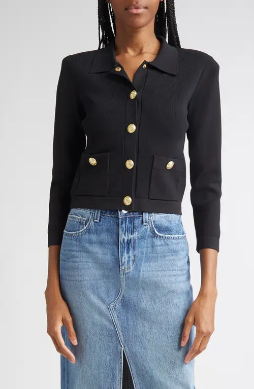 L'AGENCE Osiris Knit Jacket in Black/Gold at Nordstrom, Size Small | Nordstrom