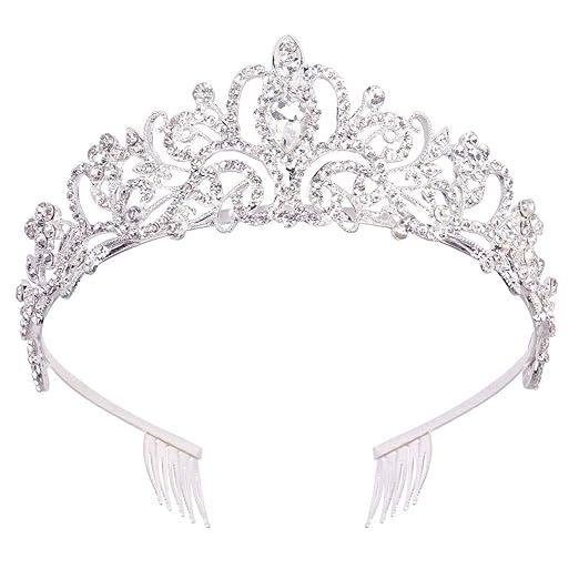 Amazon.com : Didder Silver Crystal Tiara Crowns for Women Girls Elegant Princess Crown with Combs... | Amazon (US)