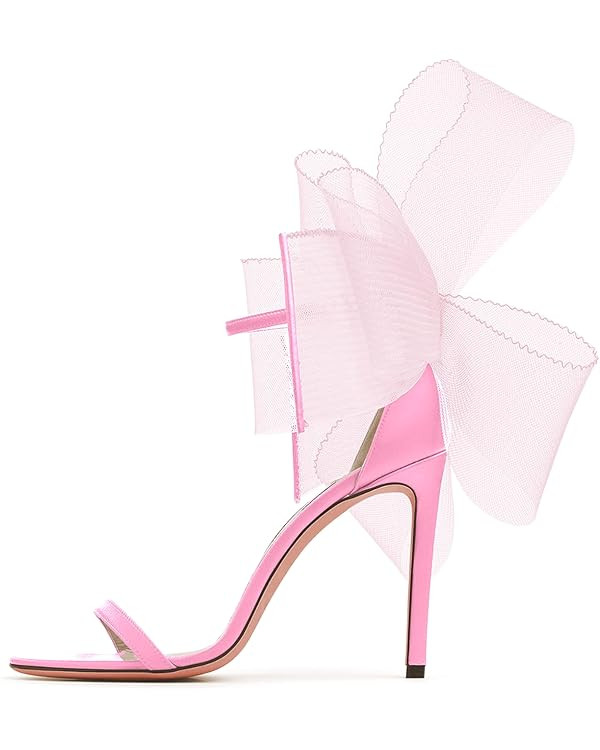 Coutgo Women's Bow Heels Open Toe Stiletto Heels One Strap Bridal Wedding Asymmetric Non-Removabl... | Amazon (US)