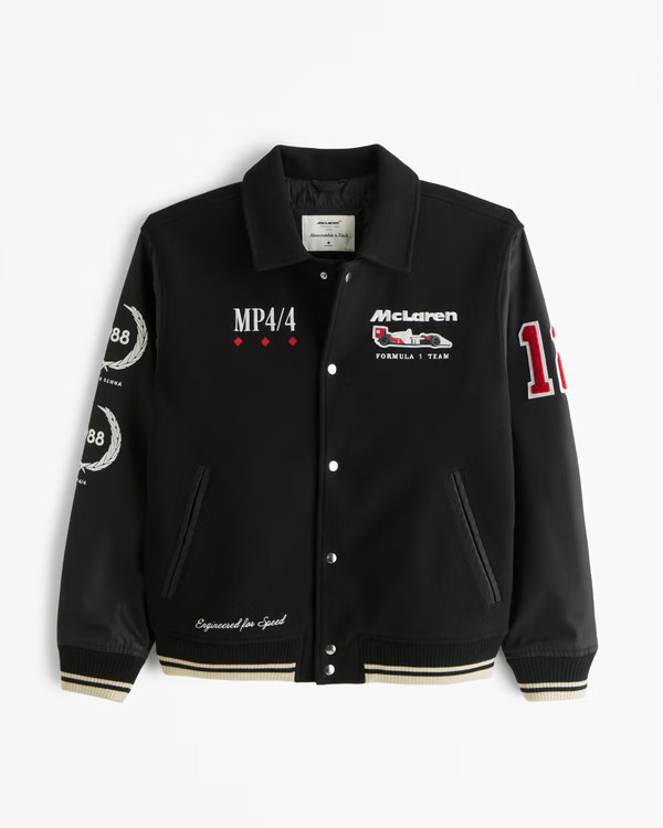 Men's McLaren Varsity Bomber Jacket | Men's Coats & Jackets | Abercrombie.com | Abercrombie & Fitch (US)