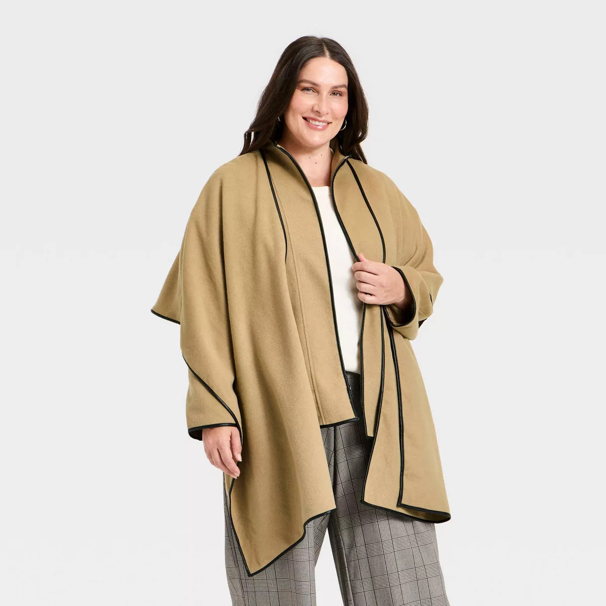 Women's Faux Wool Scarf Coat - A New Day™ Light Brown | Target