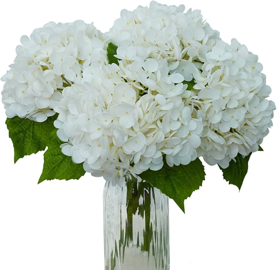 4Pcs Real Touch White Hydrangea Artificial Flowers 19.6Inch Faux Hydrangea Flowers for Home Decor Party Floral Arrangements Wedding Bouquets Centerpieces Decor | Amazon (US)