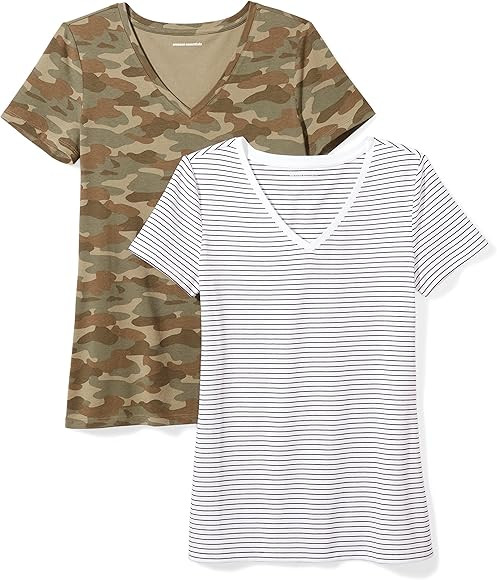Amazon Essentials Women's 2-Pack Classic-Fit Short-Sleeve V-Neck T-Shirt | Amazon (US)