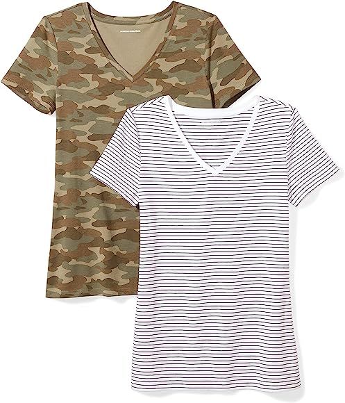 Amazon Essentials Women's 2-Pack Classic-Fit Short-Sleeve V-Neck T-Shirt | Amazon (US)