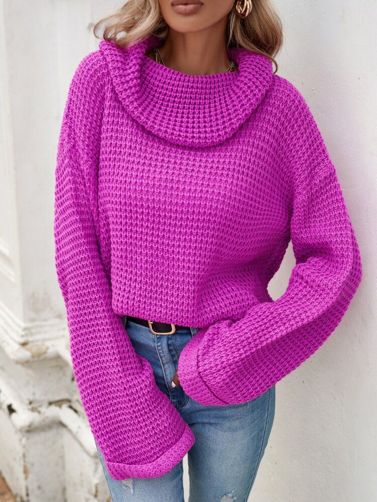 Cowl Neck Drop Shoulder Sweater | SHEIN