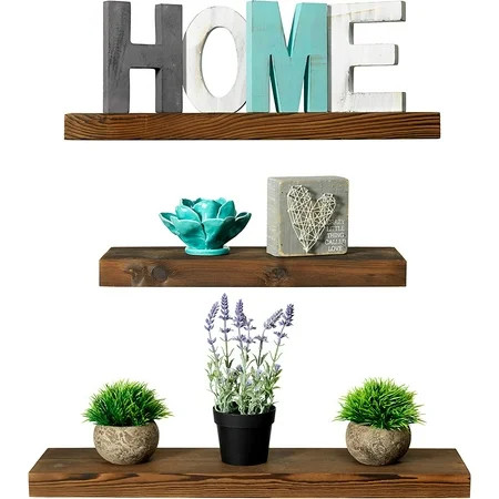 Rustic Farmhouse 3 Tier Floating Wood Shelf - Floating Wall Shelves (Set of 3) Hardware and Fastener | Walmart (US)