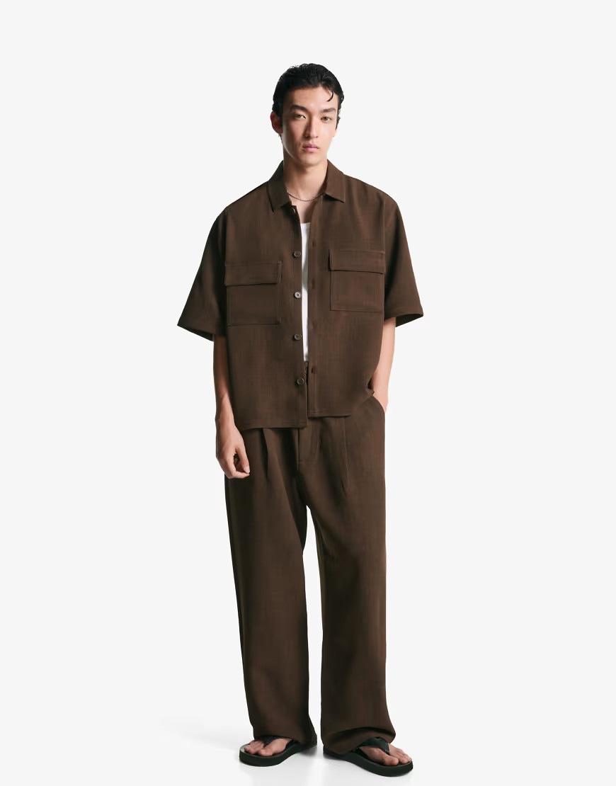 Bershka Super baggy tailored trousers in brown | ASOS (Global)