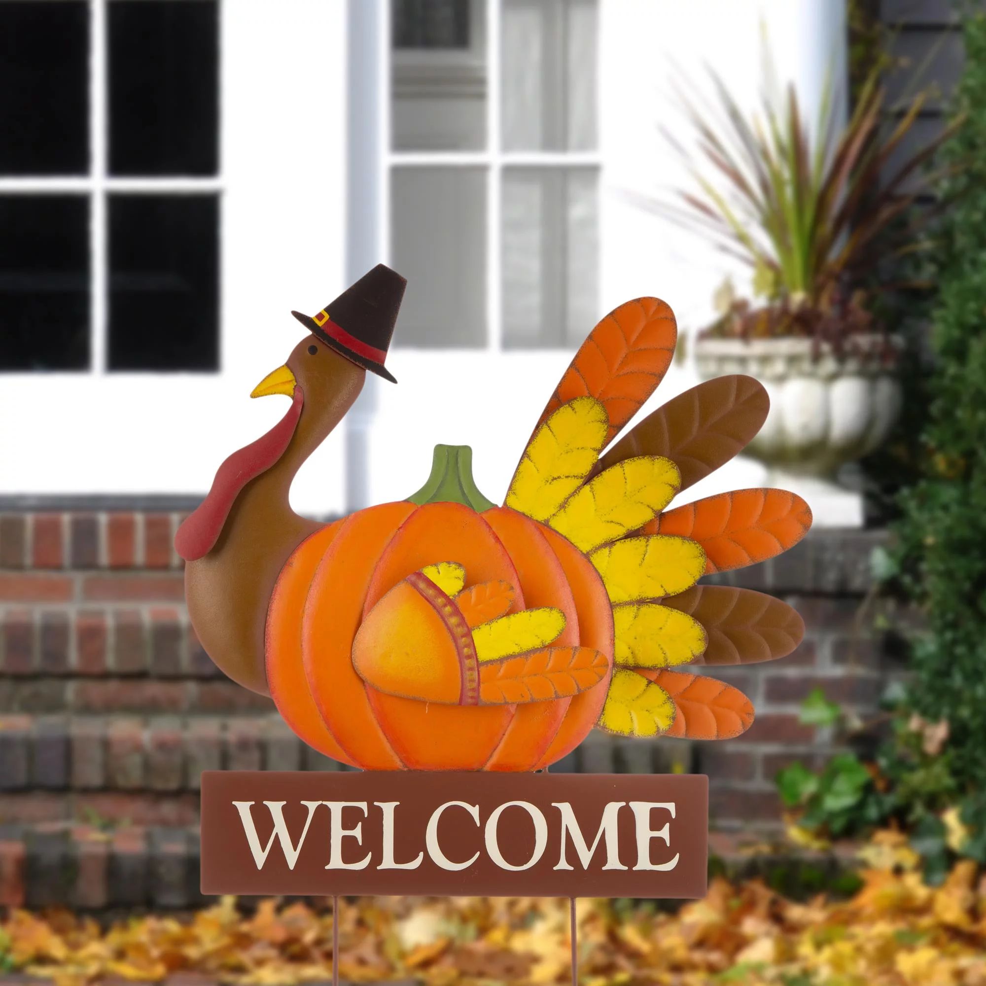 Glitzhome Fall Harvest Thanksgiving Turkey Welcome Sign Stakes Yard Decorations Home Garden Patio... | Walmart (US)