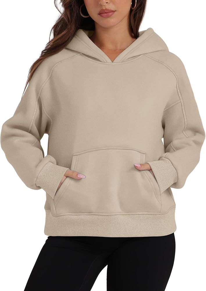 OFEEFAN Hoodies for Womens Sweatshirt Cropped Fall Fashion 2024 Outfits Trendy Fleece Pullover Lo... | Amazon (US)