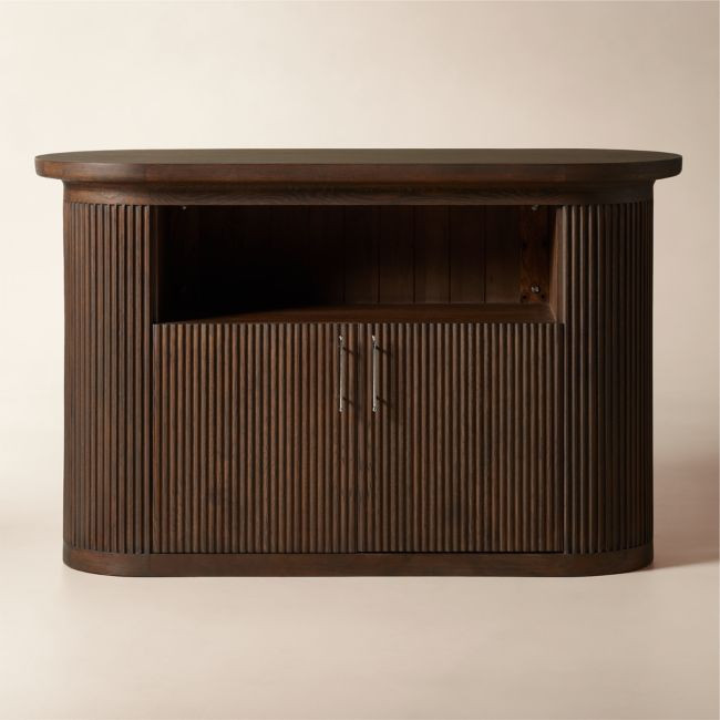 Solero 42" Fluted Dark Oak Wood Standing Bar | CB2
