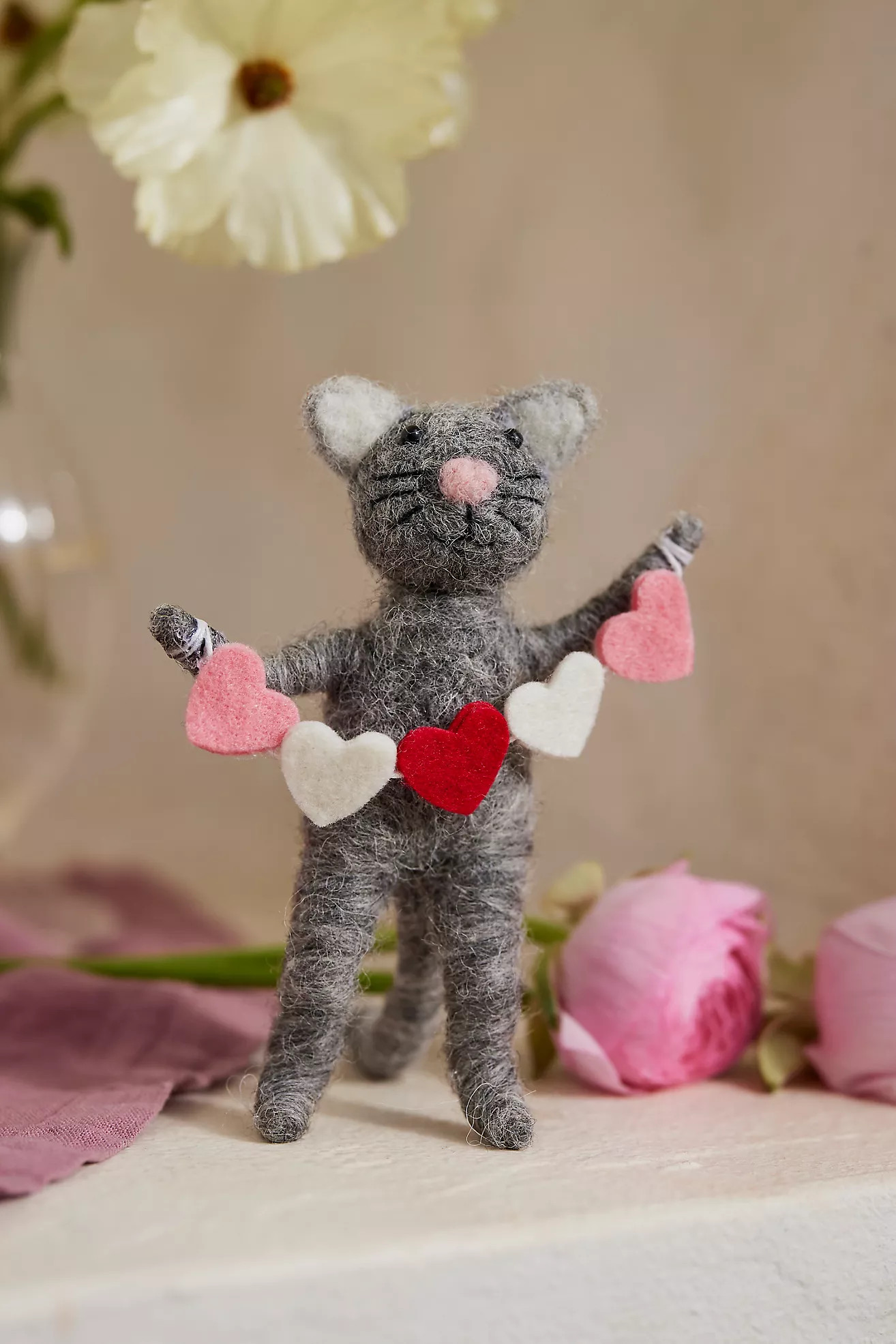 Heart Garland Cat Felt Critter | Anthropologie (US)