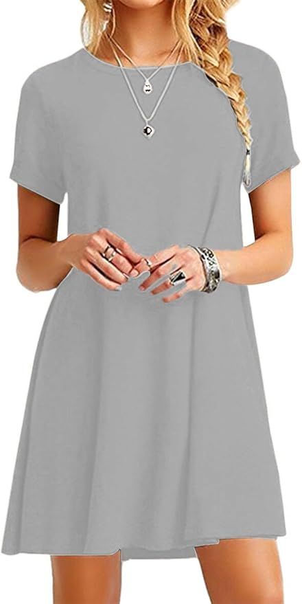 EFOFEI Womens Casual Swing Round Neck Short Sleeve Loose Summer Tank Tunic Dress | Amazon (CA)