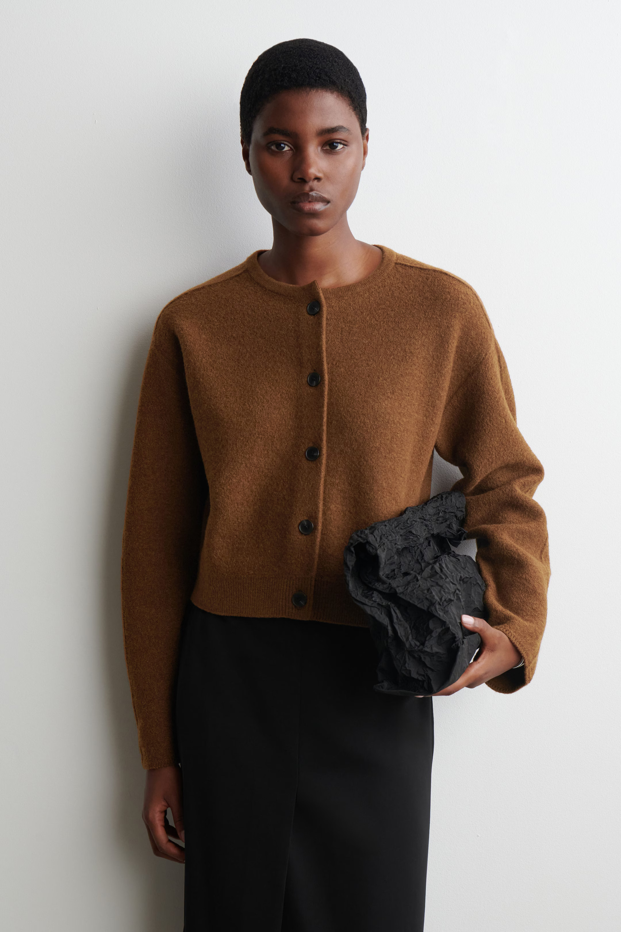 BOILED-WOOL CARDIGAN - BROWN | COS US | COS (US)