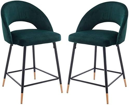 HCD Valery Modern Green Velvet Upholstered Stool with Black Metal Legs, Counter Stool, Padded Sea... | Amazon (CA)