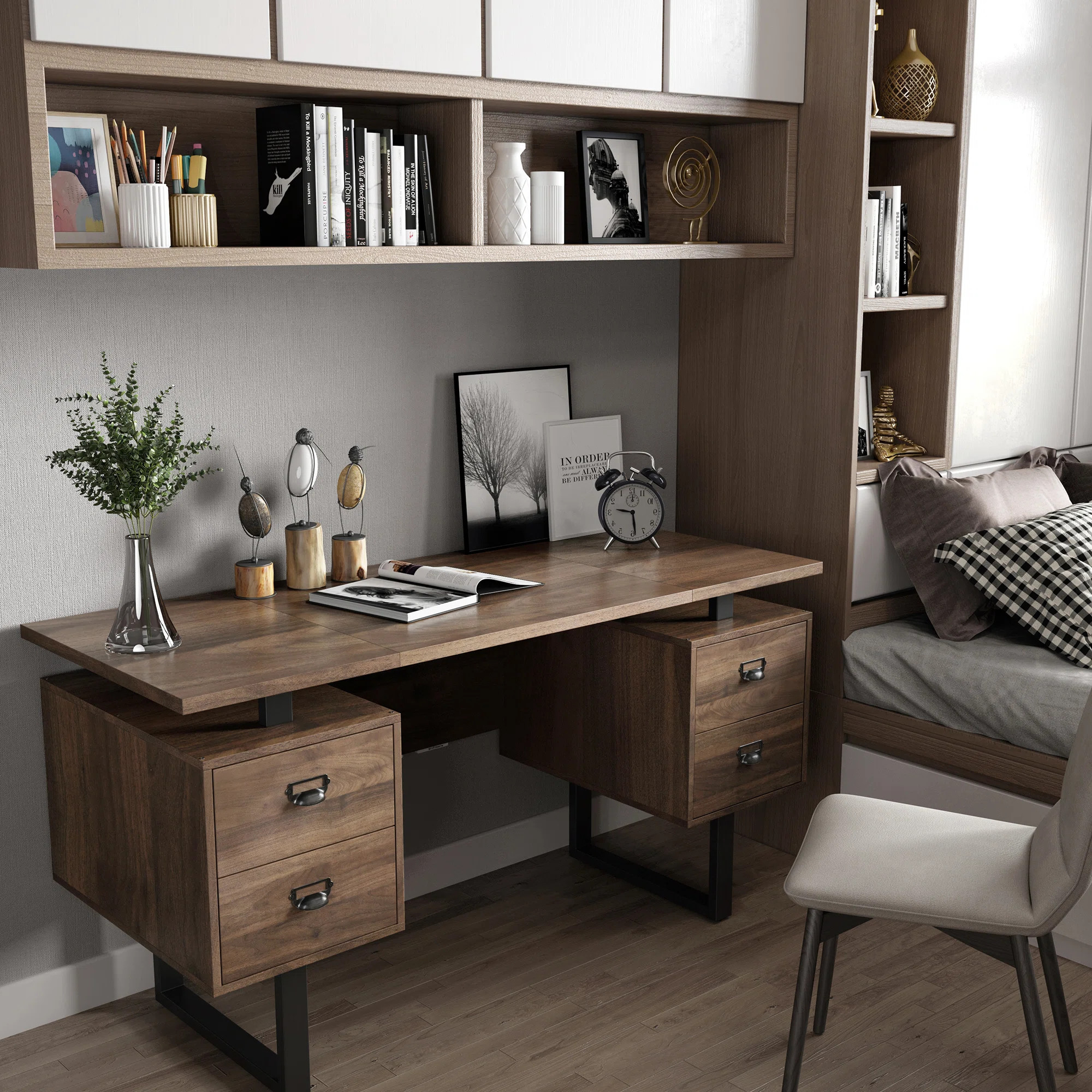 17 Stories Modern Computer Desk Office Desk with 4 Large Drawers & Reviews | Wayfair | Wayfair North America