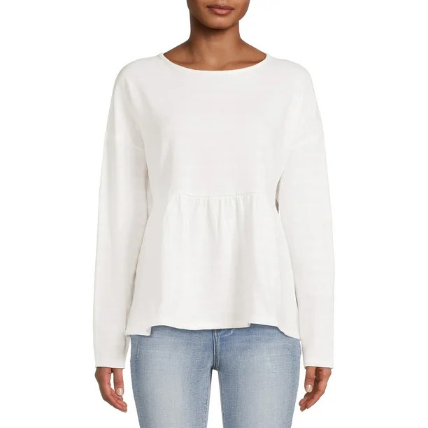 Time and Tru Women's Textured Peplum Top with Long Sleeves - Walmart.com | Walmart (US)