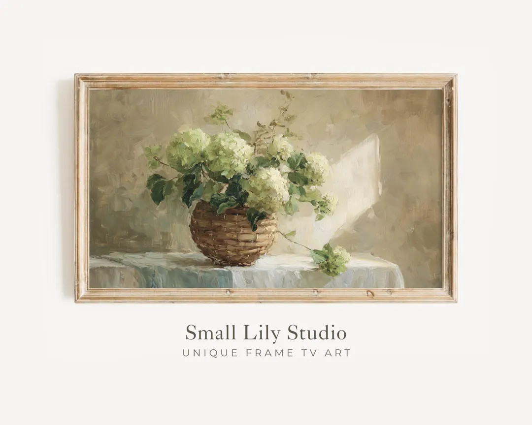 FRAME TV Art Green Hydrangeas, Spring Floral Samsung Frame TV Art, Vintage Style Flowers Painting... | Etsy (US)