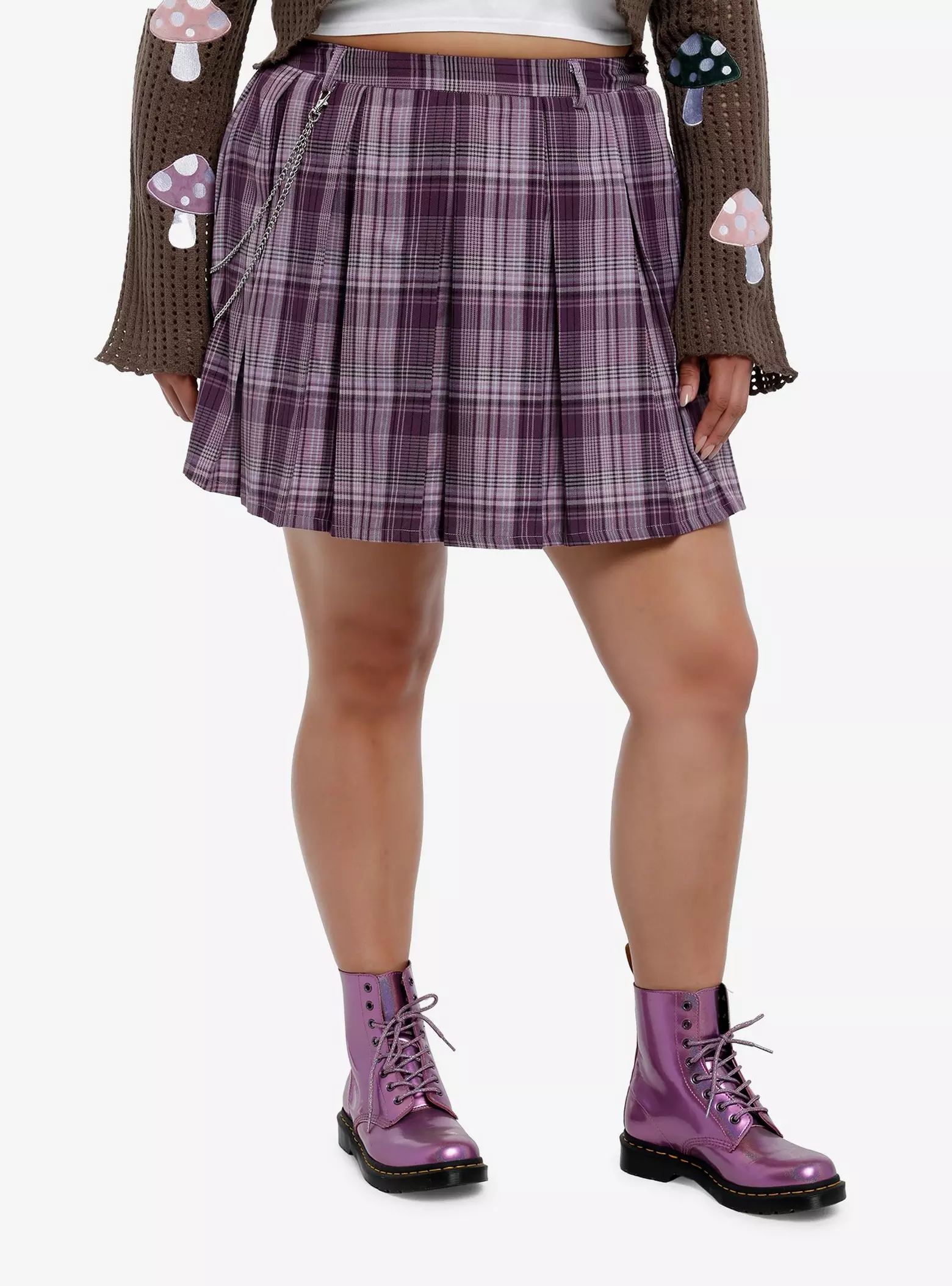 Thorn & Fable Purple Plaid Pleated Skirt Plus Size | Hot Topic