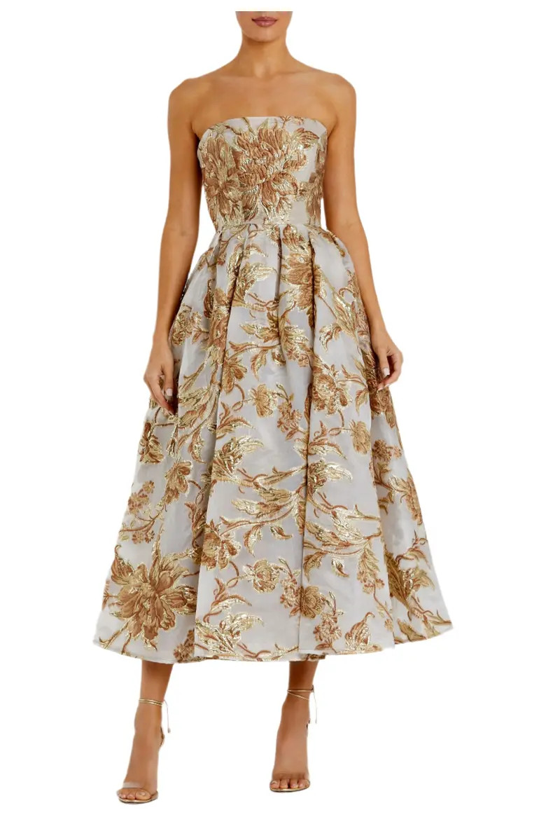 Strapless Brocade Midi Dress with Pockets | Nordstrom