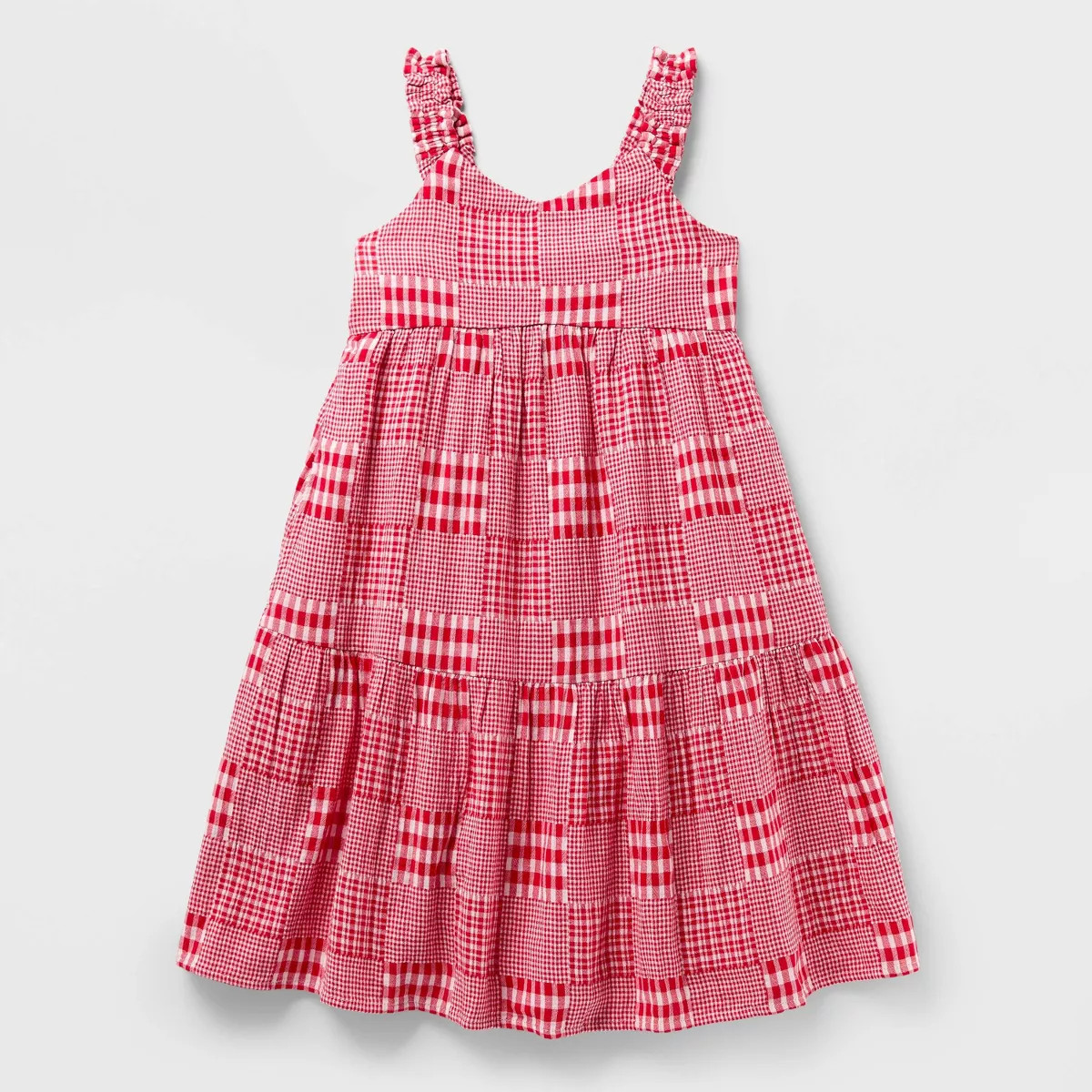 Girls' Adaptive Plaid Patchwork Dress - Cat & Jack™ Red XS | Target