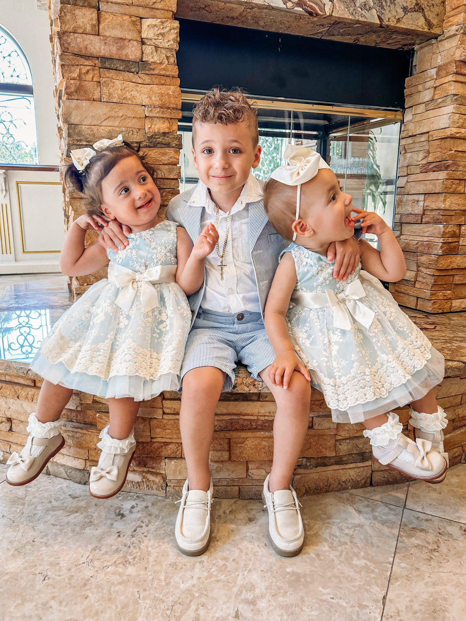 formal occasion ready with three minis! Loved how these very separate siblings outfits coordinated so well together 🤩

#LTKFamily #LTKWedding #LTKKids