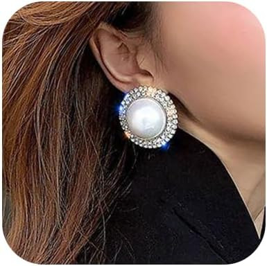 Denifery Bohemian Rhinestones Big Pearls Earrings Silver Big Circle Lightweight Large Earrings Fa... | Amazon (US)