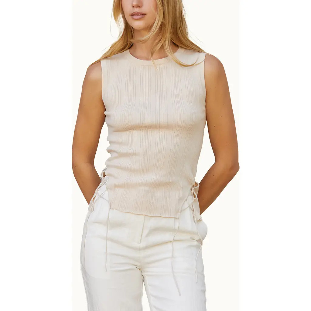CRESCENT Lace Up Linen Blend Knit Tank Top in Cream at Nordstrom, Size Small | Nordstrom