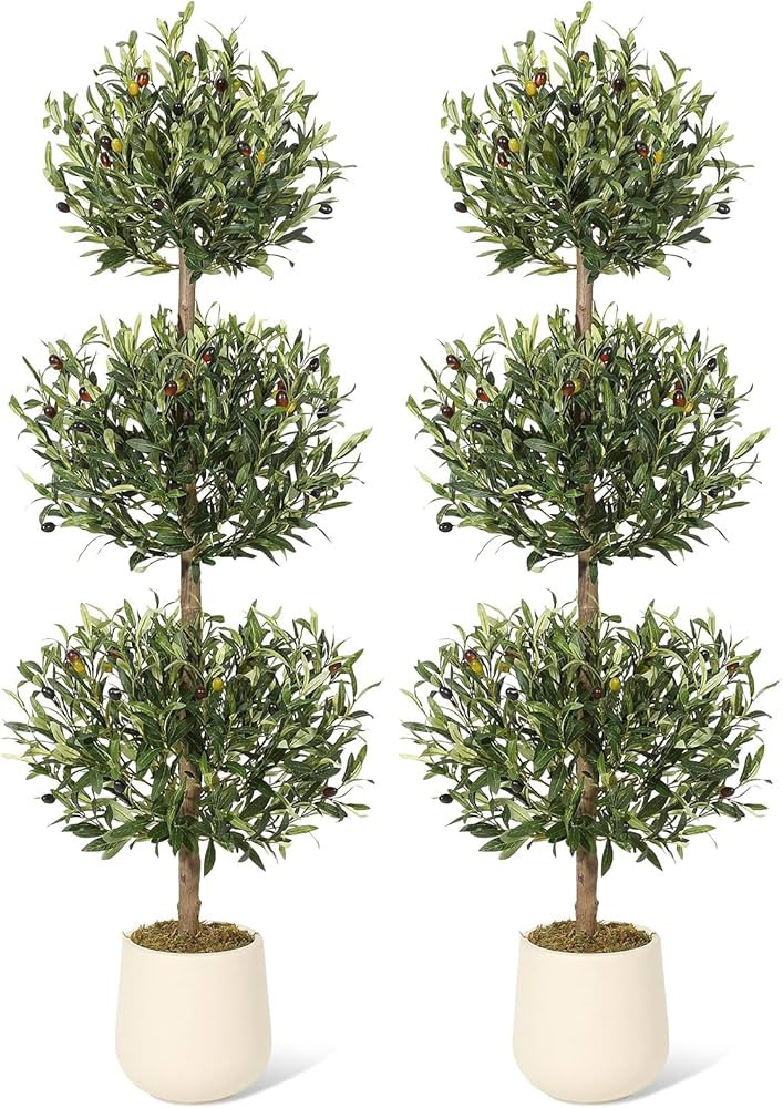 5 ft Artificial Olive Tree, Triple Ball Topiary Faux Plant with Moss & Pot, Outdoor Indoor Realis... | Amazon (US)