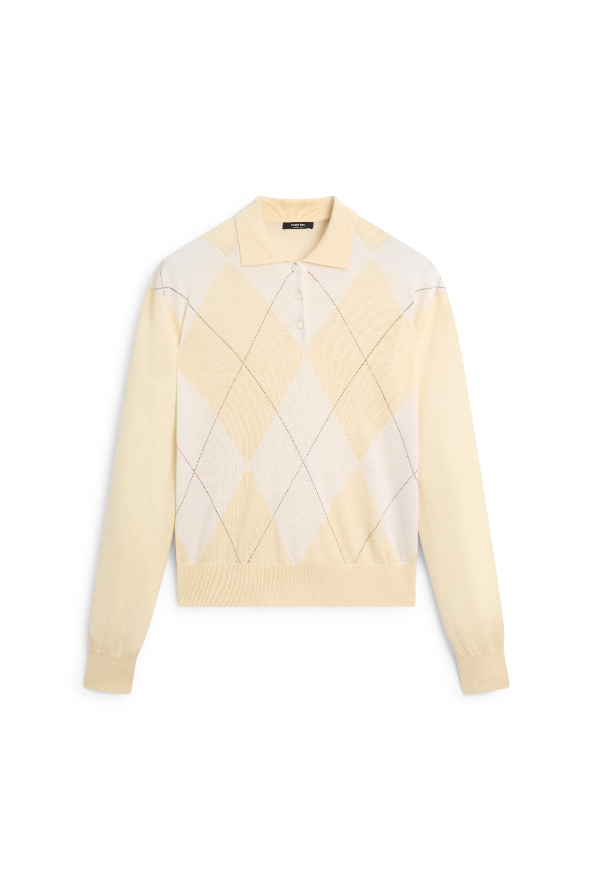 Argyle detail knit polo sweater - Vanilla | Massimo Dutti UK