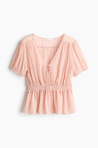 H & M - Puff-Sleeved Peplum Blouse - Light Pink | H&M (US + CA)