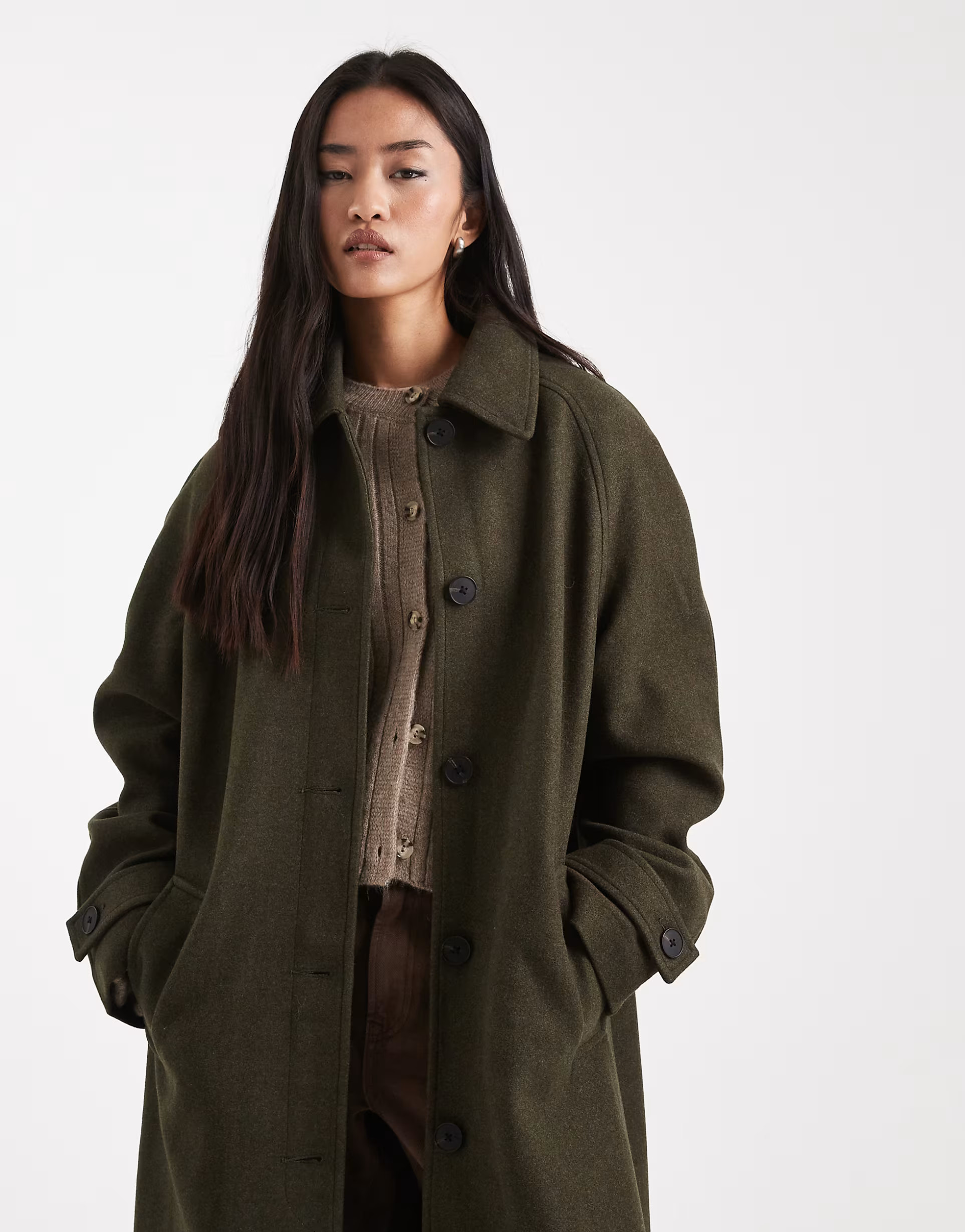 ASOS DESIGN longline car coat in olive | ASOS (Global)