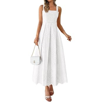 PRETTYGARDEN Womens Sleeveless Maxi Summer Dresses 2026 Hollow Out Eyelet Square Neck Ruffle Flow... | Amazon (US)