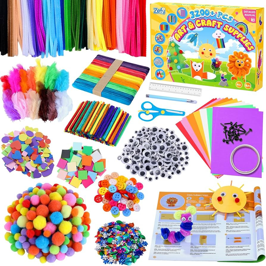 Zefy 3200+ Pcs Arts and Crafts Supplies for Kids, All in One Craft Kits with 12 Crafts Design, DI... | Amazon (US)